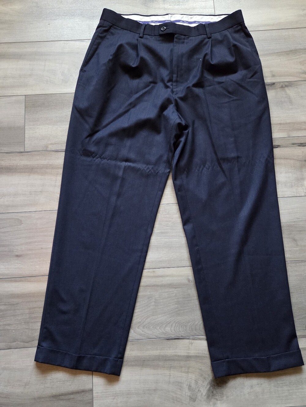 Alan Flusser Men's Dark Navy Dress Pants - Pleated Front